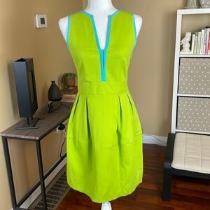 Mod Cocktail Dress, Madrid by Nanette Lepore, Turquoise Blue & Lime Green, Sz XS